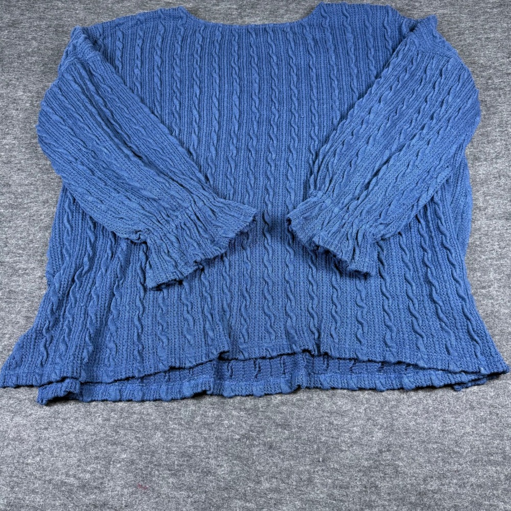 Suzanne Betro Blue Cable Knit Textured Long Sleeve Sweater Plus Size 3X